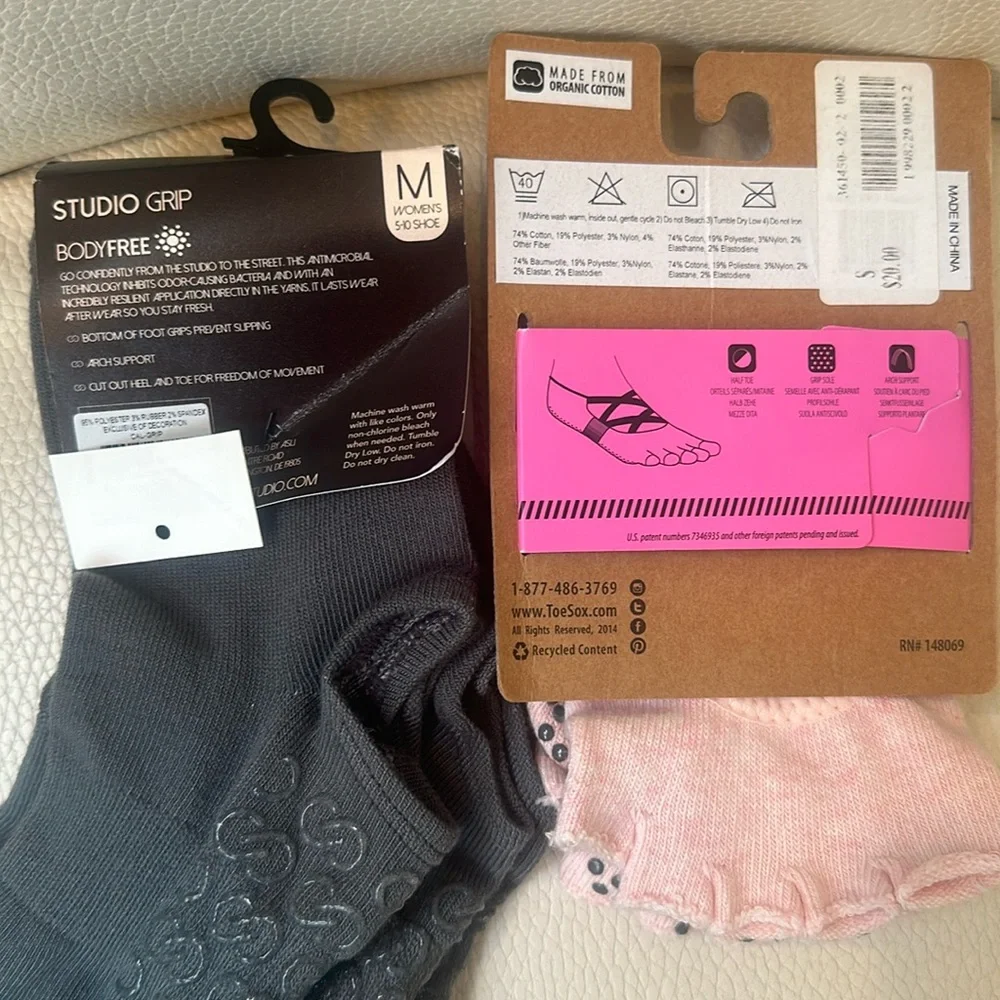 Toe Sox and Calia Studio Grip Socks 3 Pairs total Gray & Pink Gym Pilates barre
